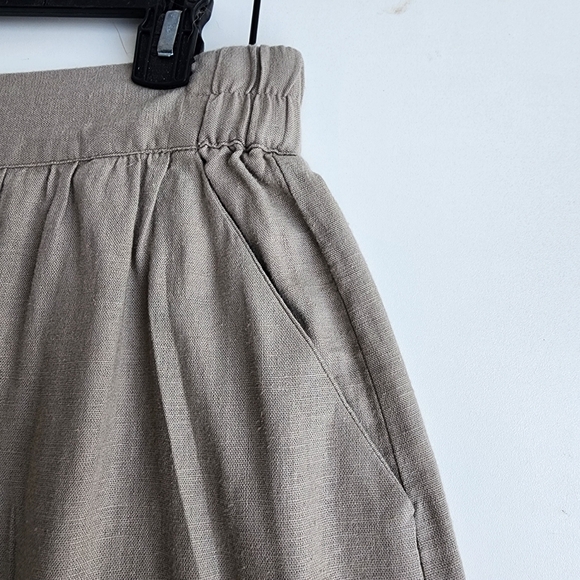 Ann Taylor Loft Linen Tan Gray Elastic Side-Pocket Comfy Straight Short Skirt S - Picture 3 of 9